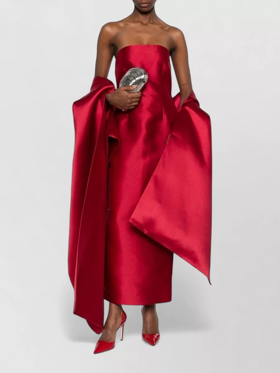 Solace London Strapless Draped Pleated Maxi Dress