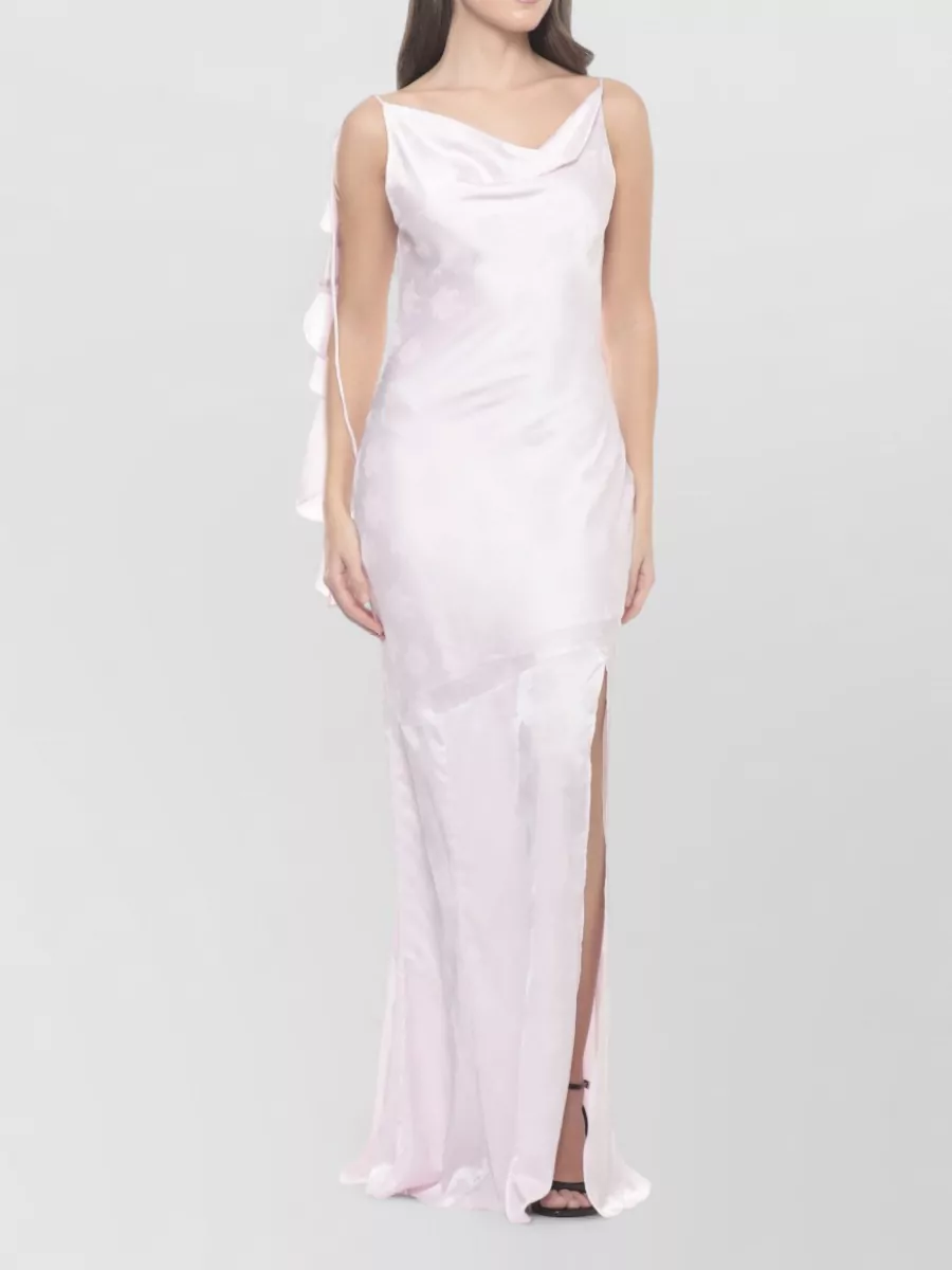 Rotate floral-jacquard ruffled cowl-neck sleeveless maxi dress