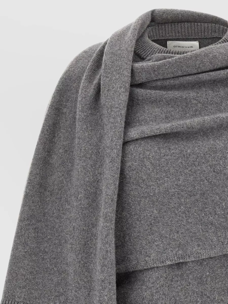 Armarium Cashmere Wool Ribbed Draped Crew Neck Sweater