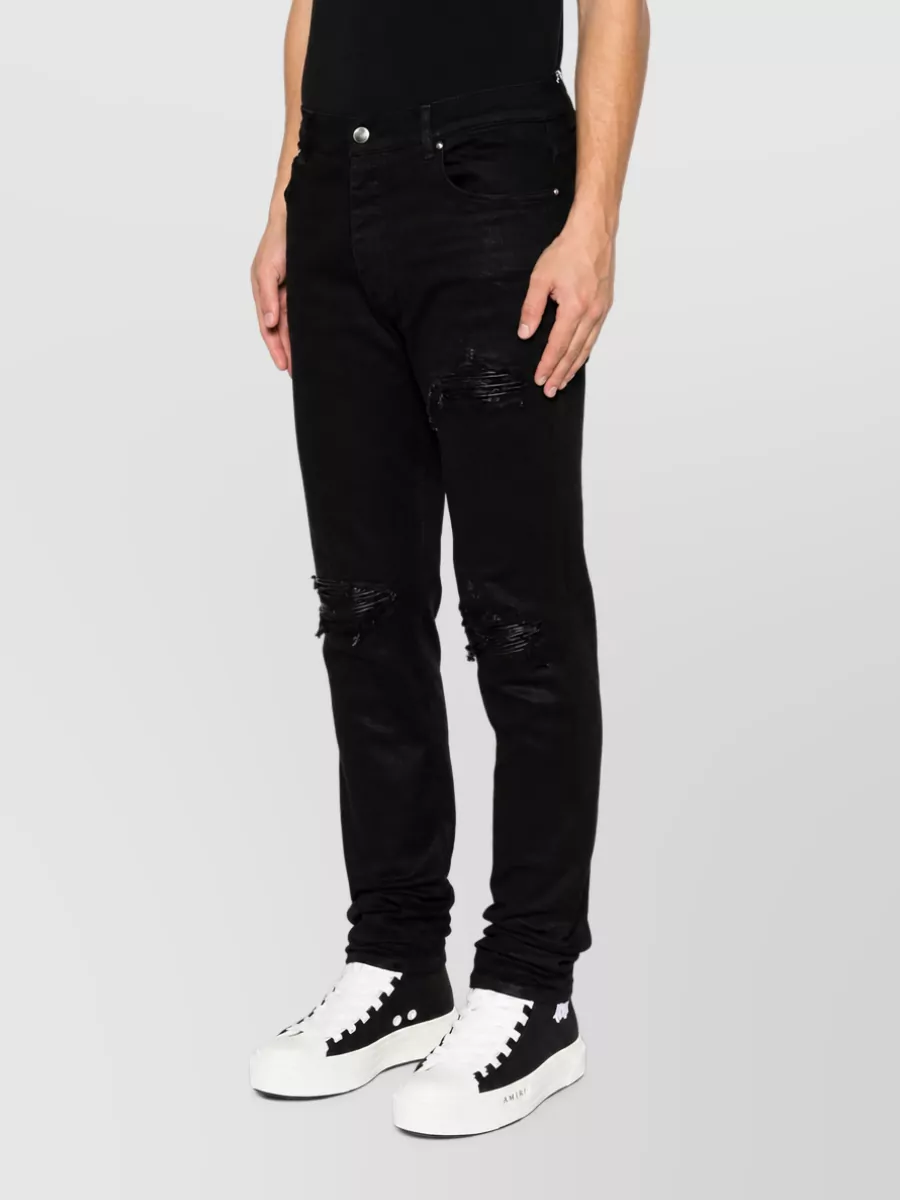 Amiri Waxed Distressed Skinny Denim Jeans