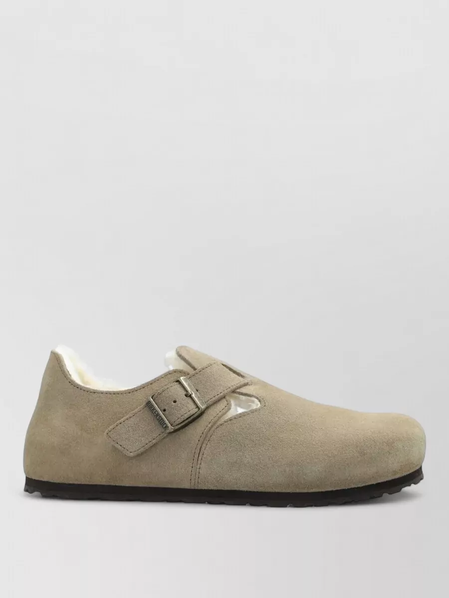 Birkenstock London Shearling Suede Leather Buckle Slippers