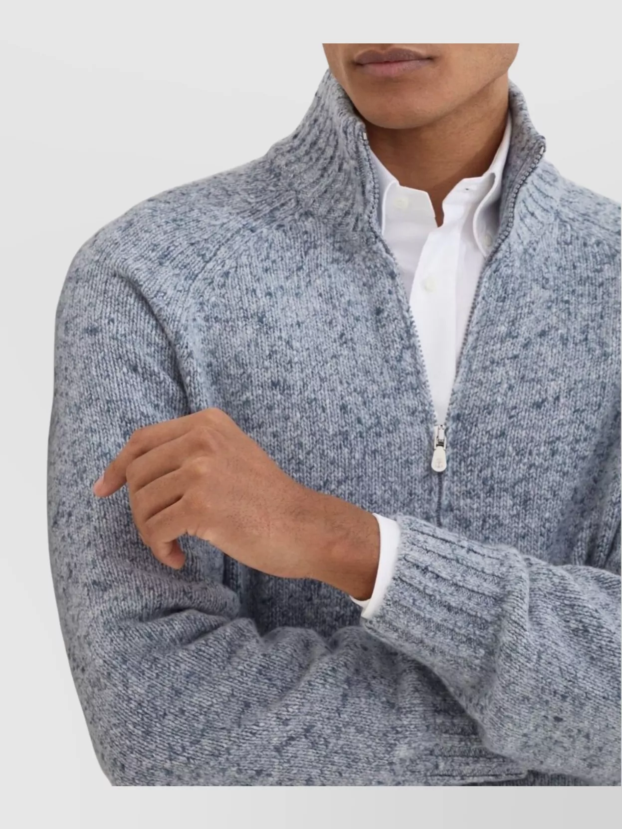 Brunello Cucinelli Cashmere Stand-up Collar Cardigan With Textured Knit In Gray