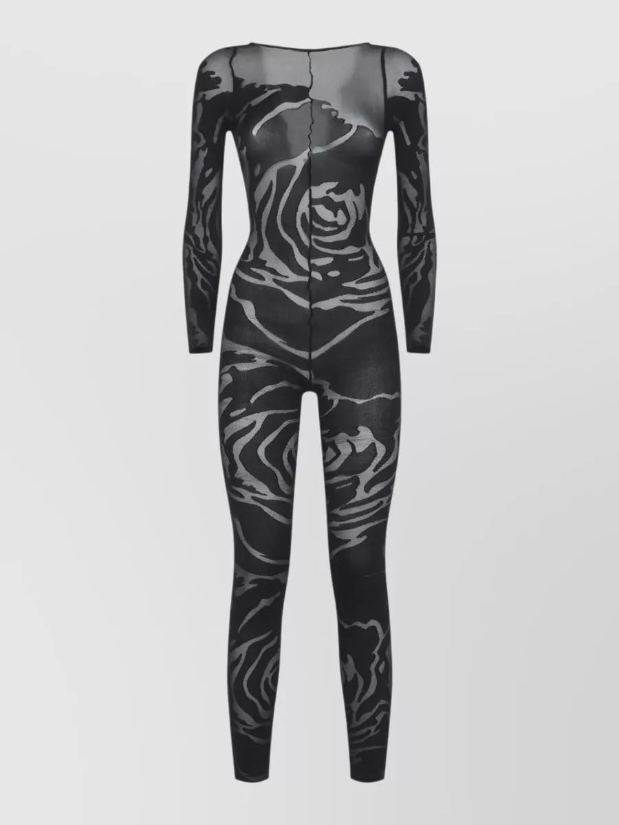 Wolford Sheer Floral-Print Long-Sleeve Catsuit