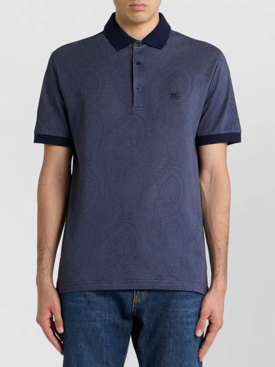 Etro Roma Paisley Pattern Polo Shirt Ribbed Collar