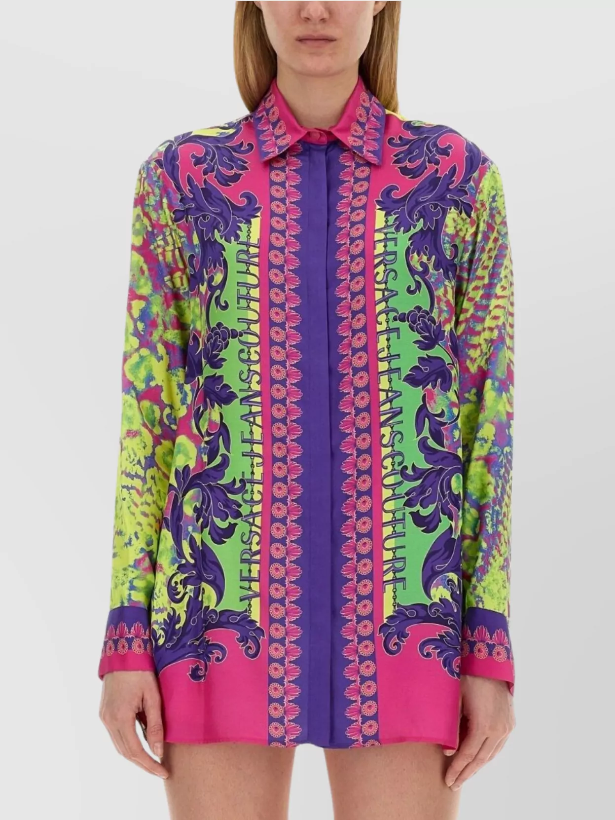 Versace Jeans Couture Printed Logo Shirt Collared Neck In Multi