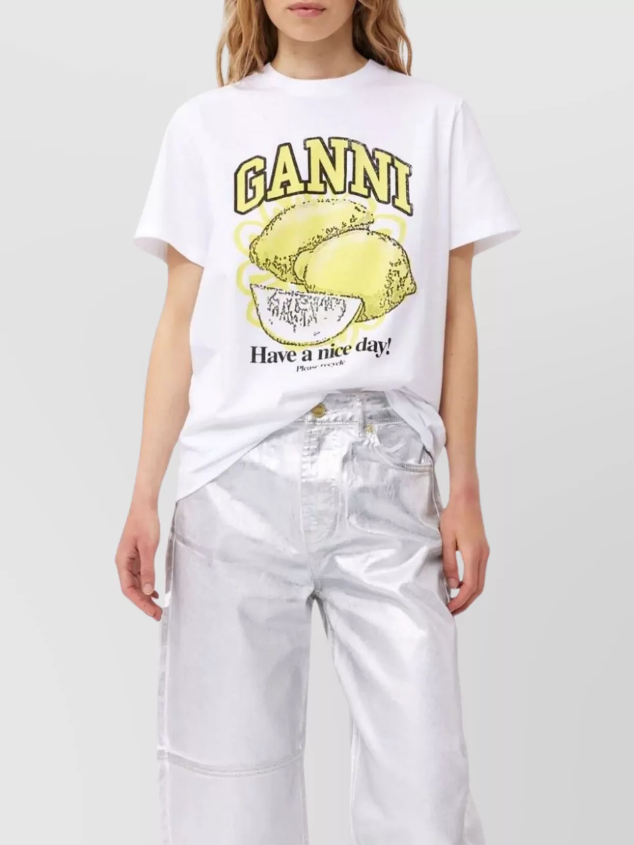 Ganni Crew Neck Lemon Graphic T-Shirt
