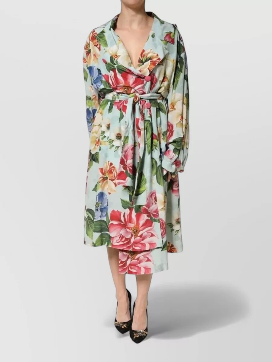 Dolce&Gabbana Silk floral-print wrap midi long-sleeve dress