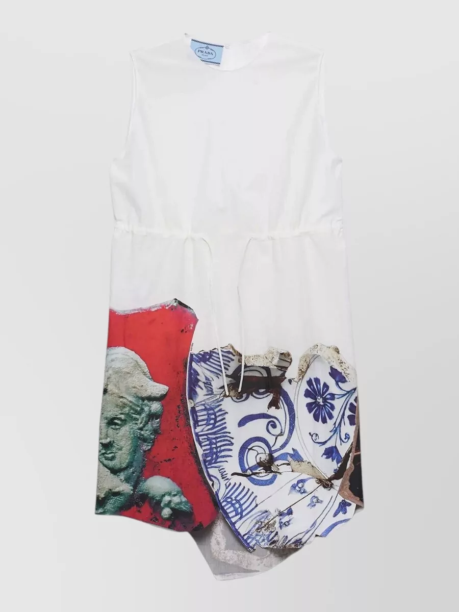 Prada Printed Sleeveless Asymmetric Mini Dress