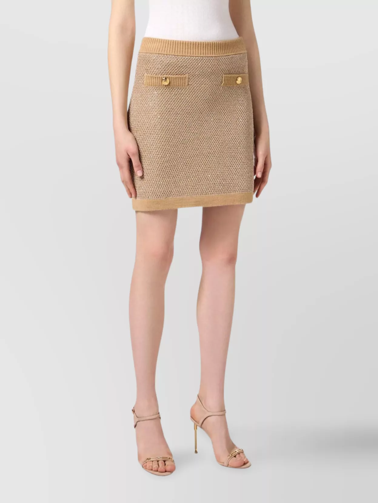Elisabetta Franchi Textured Knit Mini Skirt And Buttons