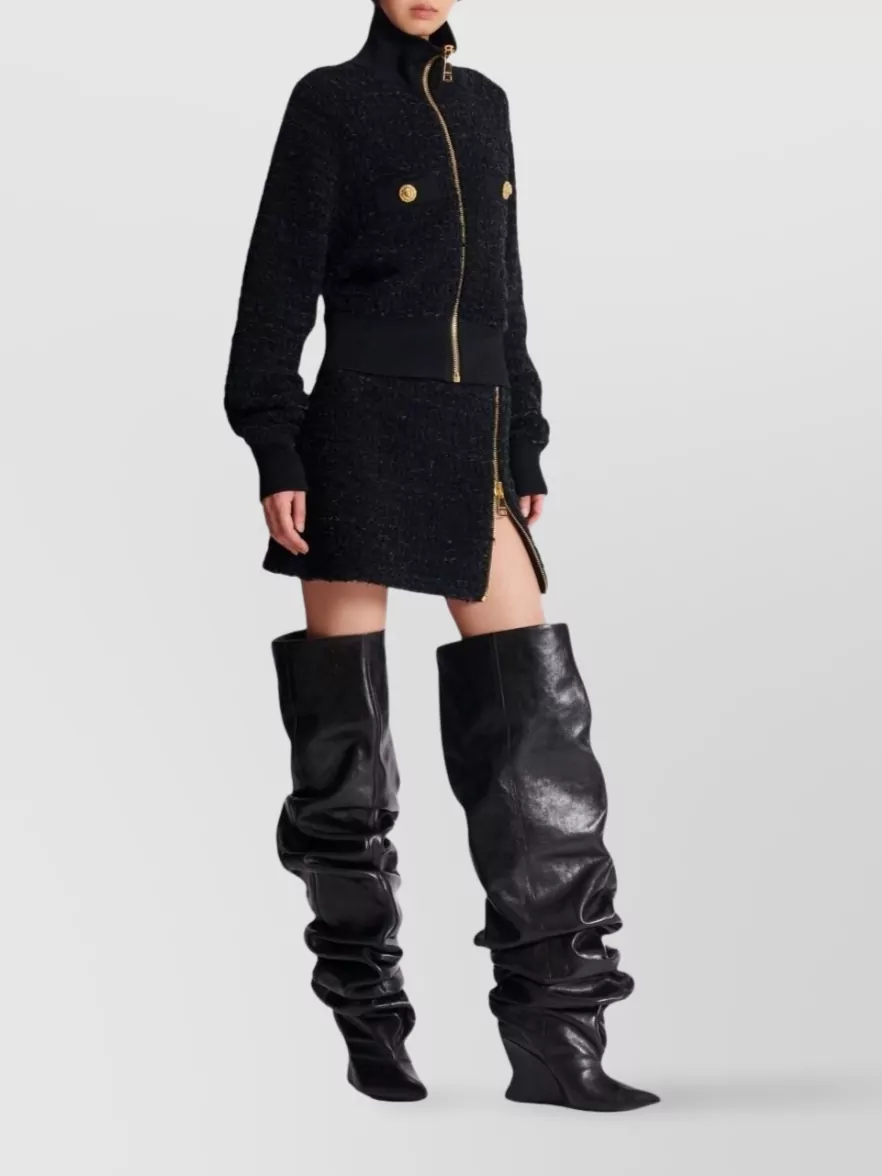 Balmain Textured Fabric Short Jacket With High Collar
