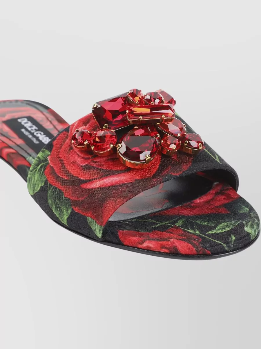 Dolce&Gabbana Silk Crystal-Embellished Floral-Print Slides