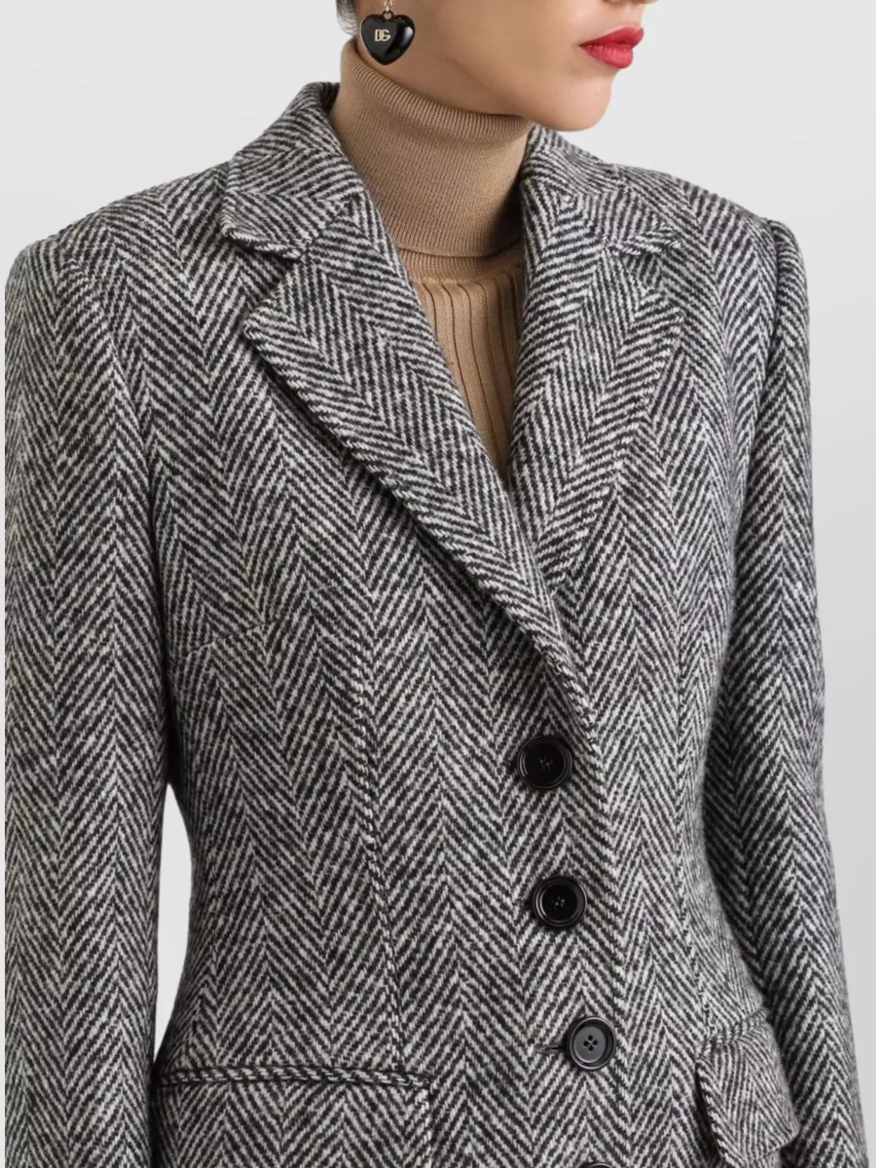 Dolce & Gabbana Herringbone Long Length Notched Lapels Coat In Gray