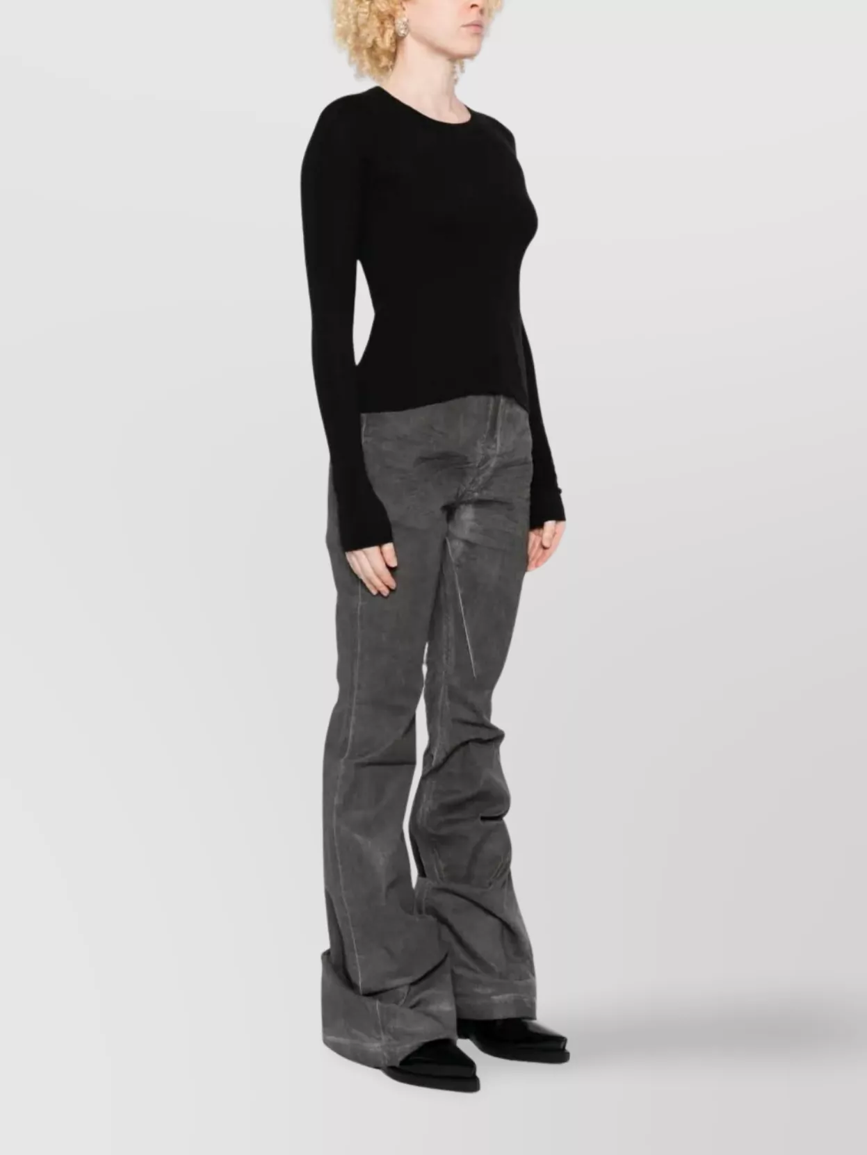 Rick Owens Long Sleeve Cropped Ribbed Knit Top