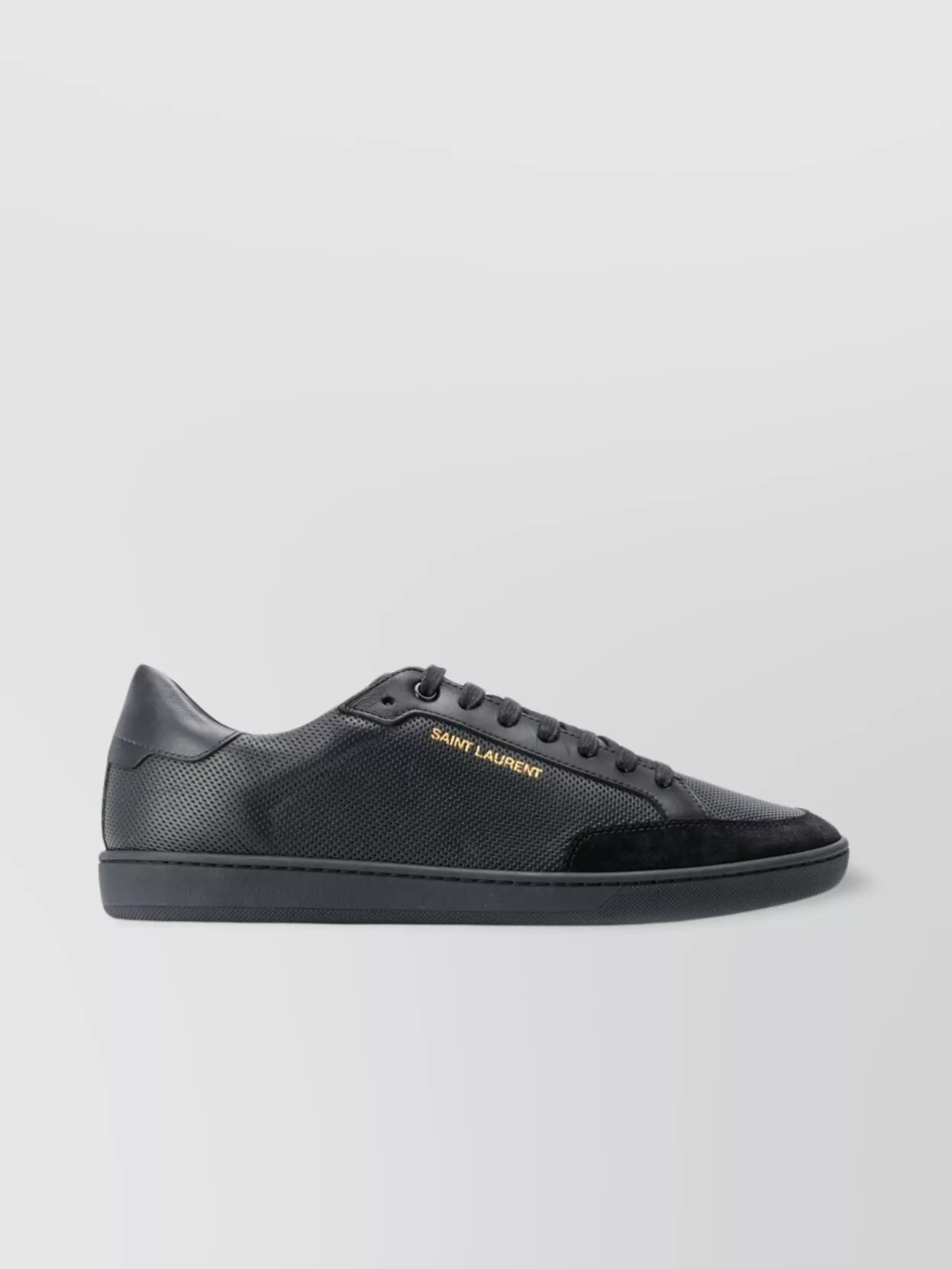 Saint Laurent Leather Sneakers With Almond Toe And Perforated Style In Black