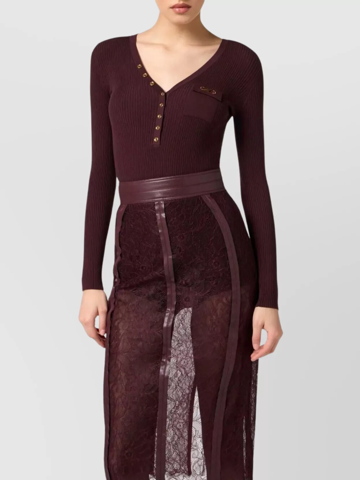 Elisabetta Franchi Ribbed V-Neck Short-Sleeve Knitted Top