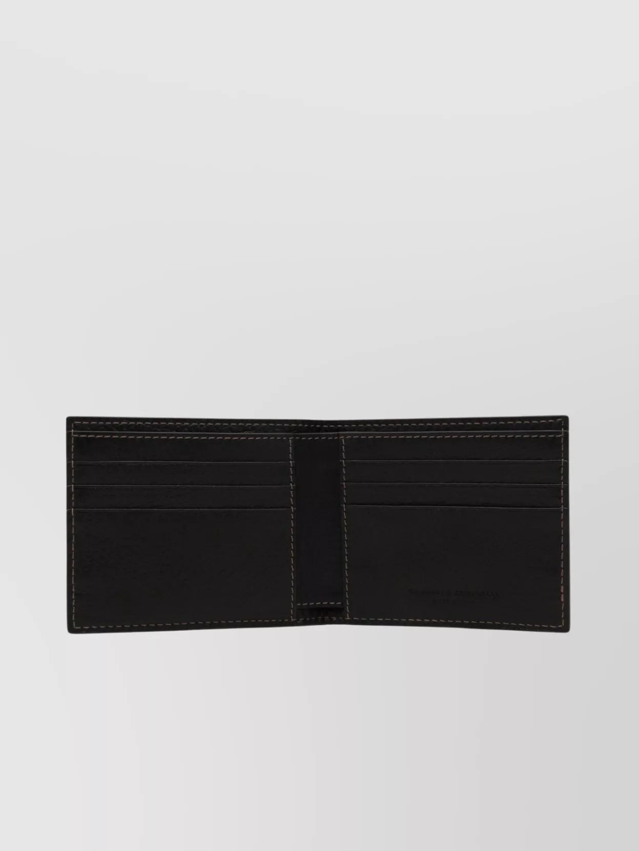 Brunello Cucinelli Leather Bi-fold Cardholder Visible Stitching In Black