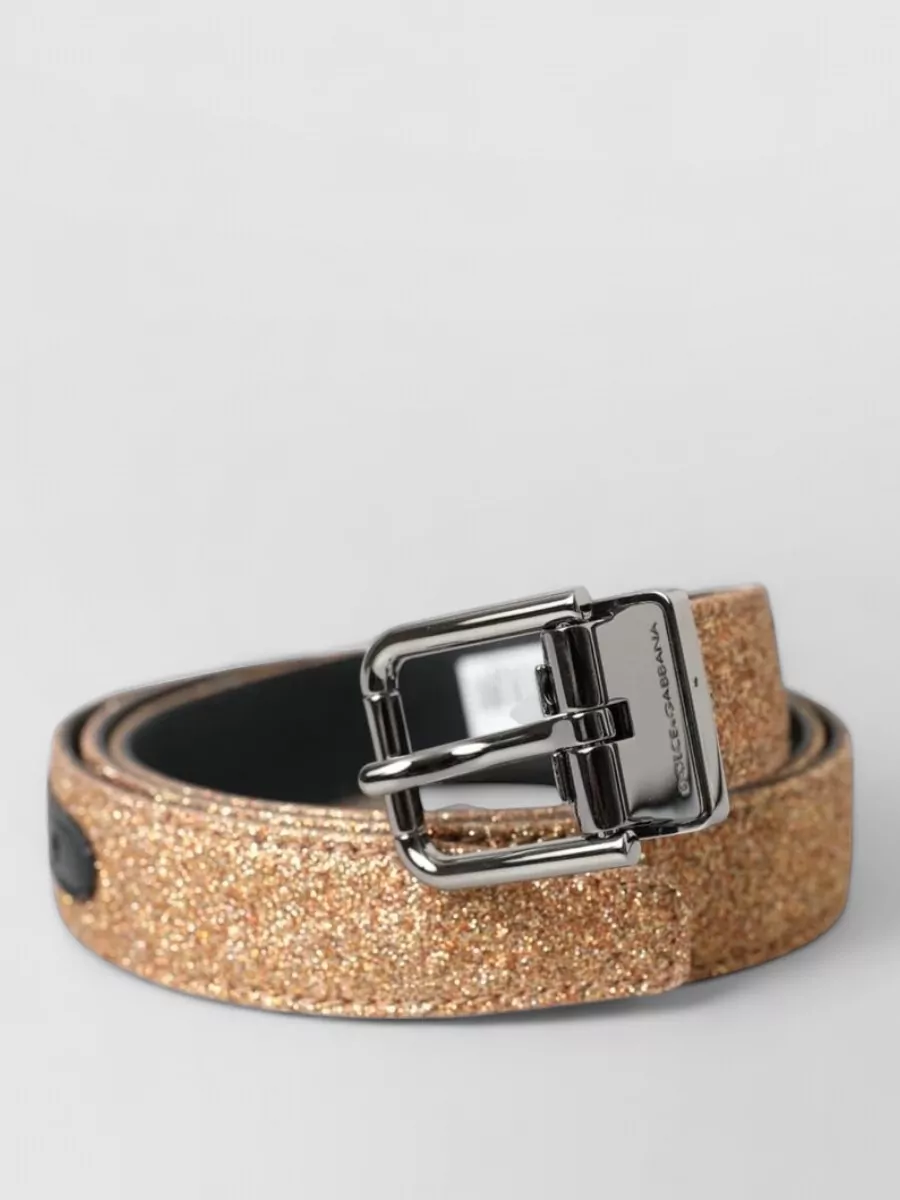 Dolce&Gabbana Glitter leather belt — The slim glittery rose-gold belt can discreetly define the waist and tie together the blush and metallic elements, adding a precise line of sparkle instead of another statement layer.