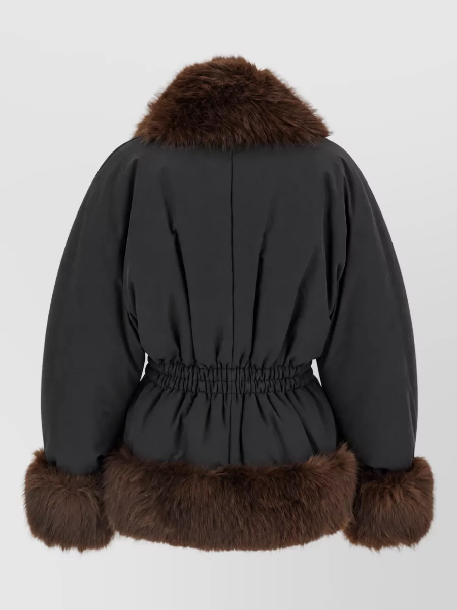 The Andamane Belted Faux Fur Trim Shawl Collar Jacket