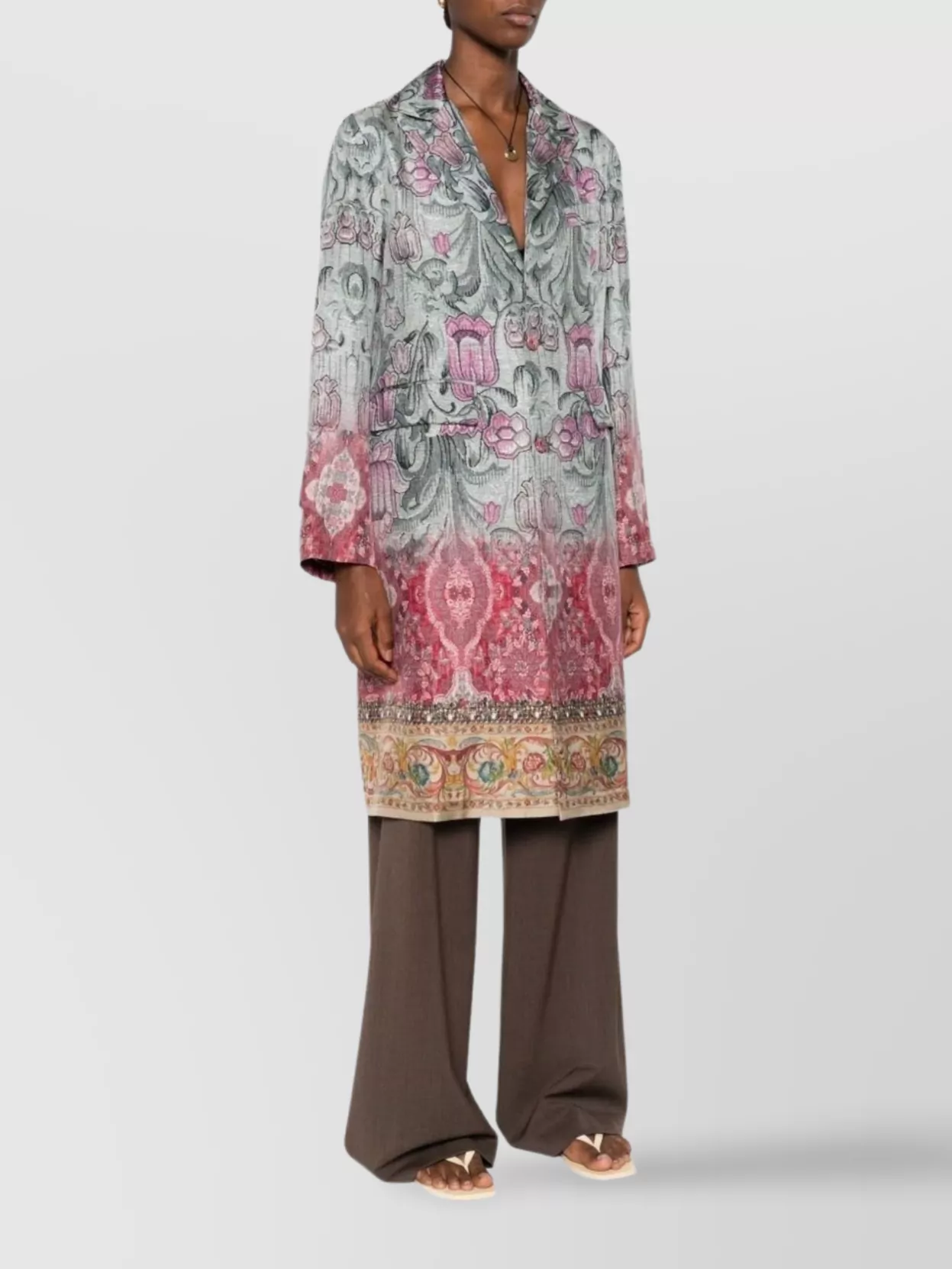 Pierre Louise Mascia Silk Printed Coat Embellishment Beaded