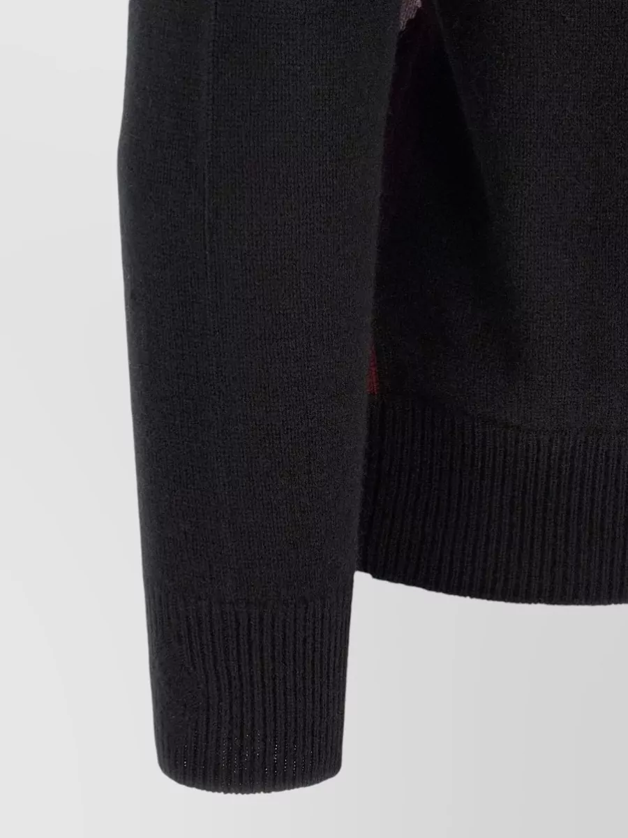 Ballantyne Cashmere Ribbed High Neck Diamond Intarsia Cardigan