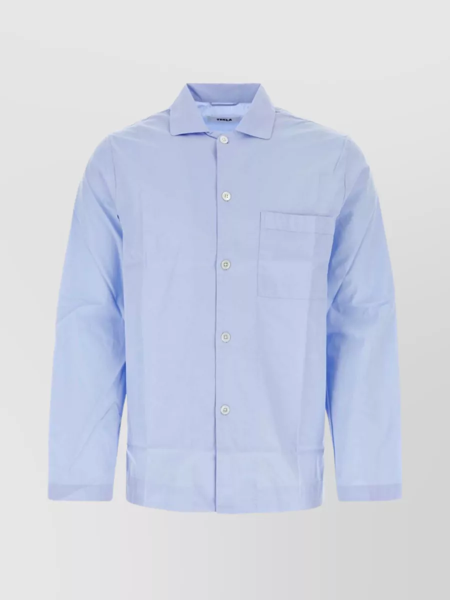 Shop Tekla Sleeved Shirt With Pocket And Cuffed Sleeves In Blue