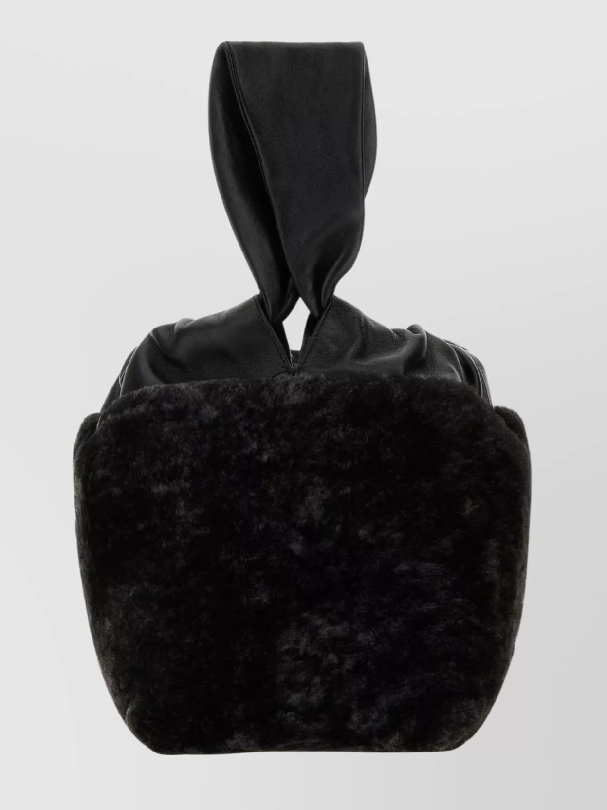 Jil Sander Shearling Rectangular Clutch With Knotted Handle In Black