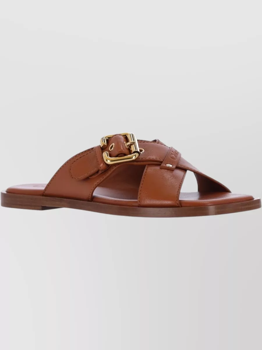 Chloé Sandals Open Toe Flat Sole Buckle Detail