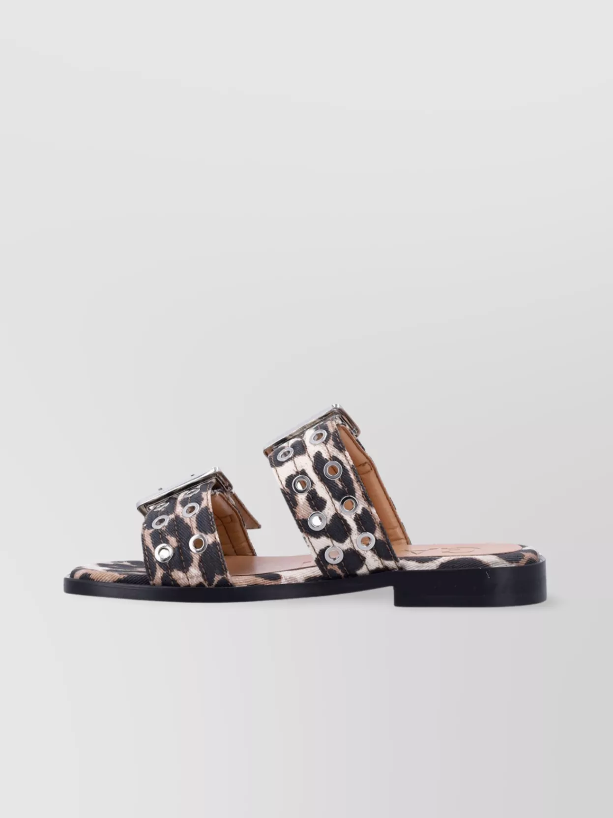 Ganni Denim Leopard-Print Two-Strap Sandals