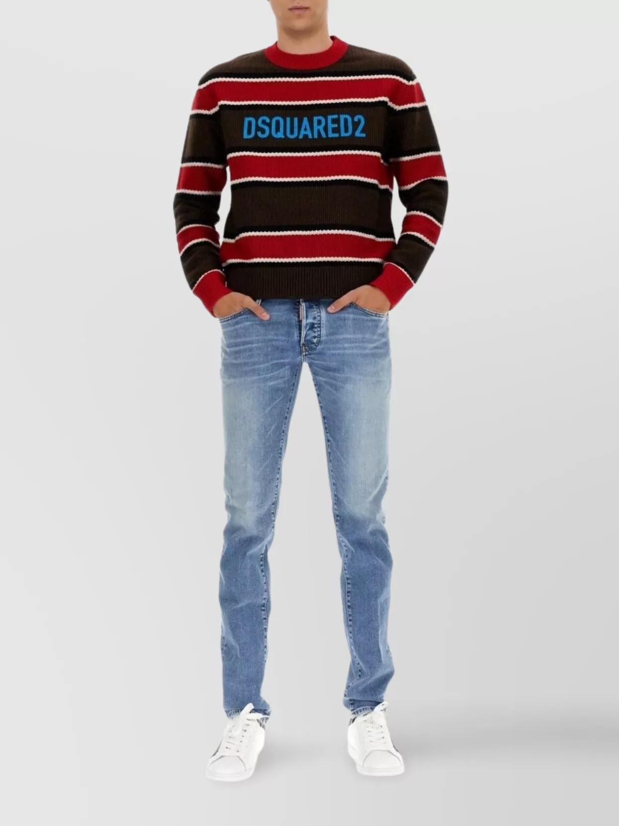 Dsquared2 Logo Crew Neck Sweater With Striped Pattern In Multi