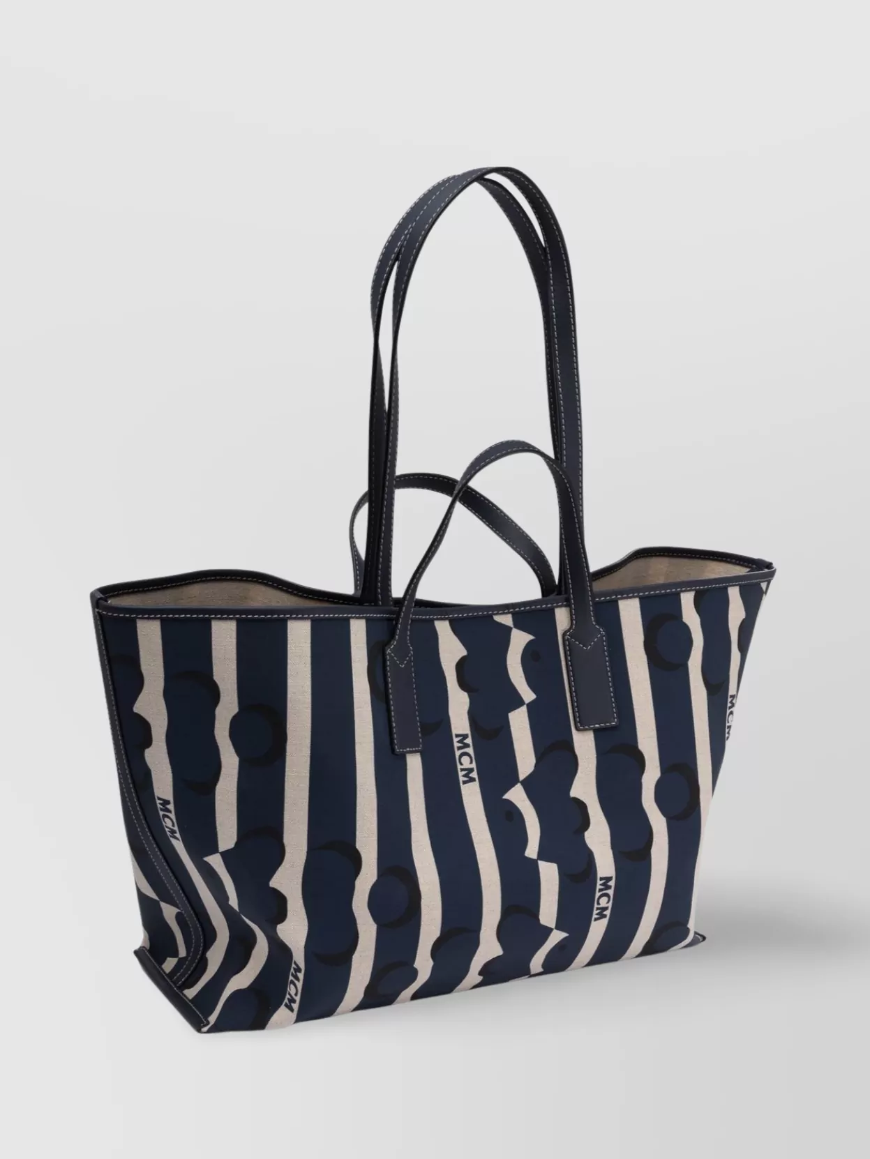 Mcm Striped Pattern Tote Bags With Dual Handles