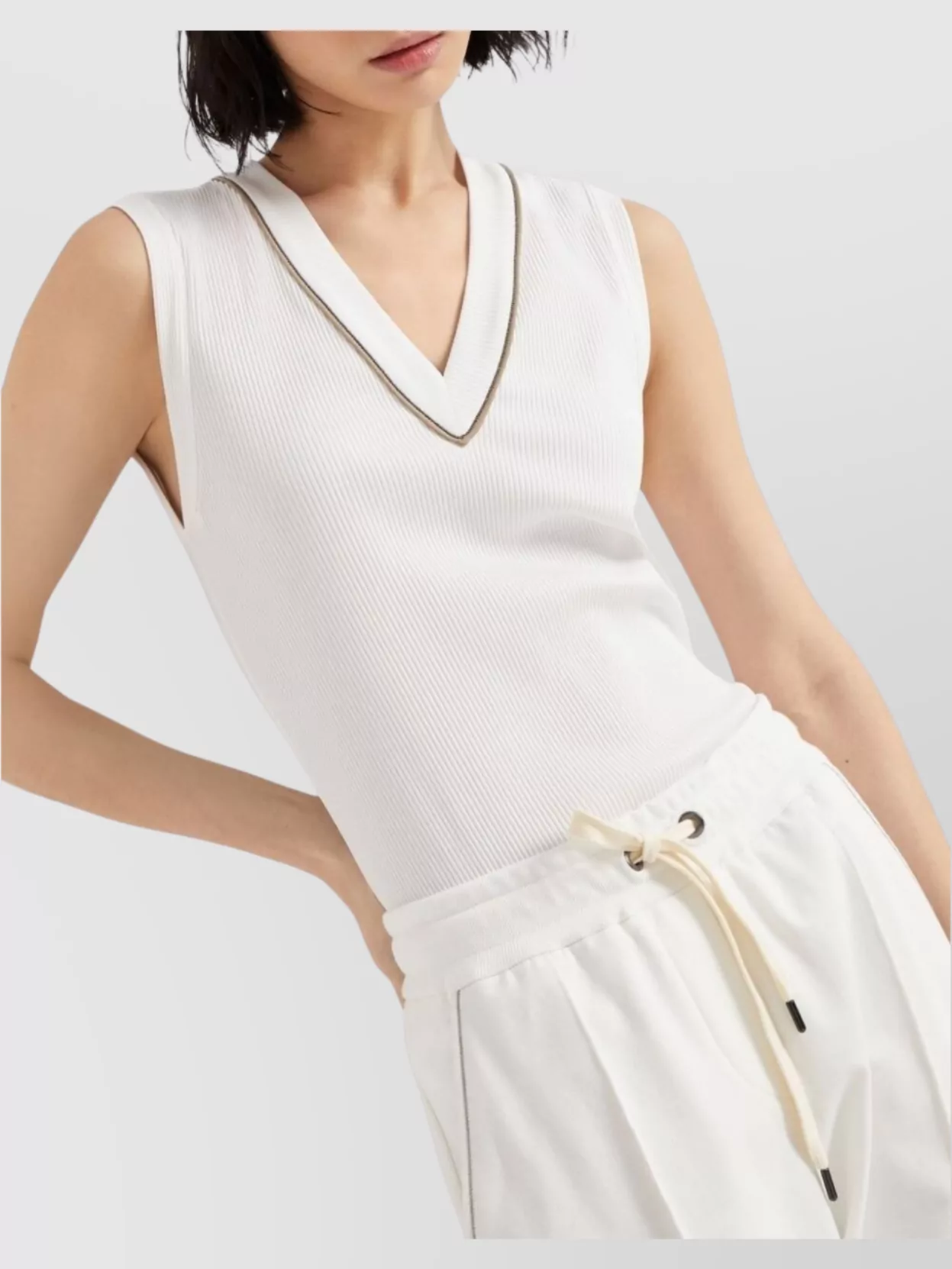 Brunello Cucinelli Stretch-cotton V-neck Top