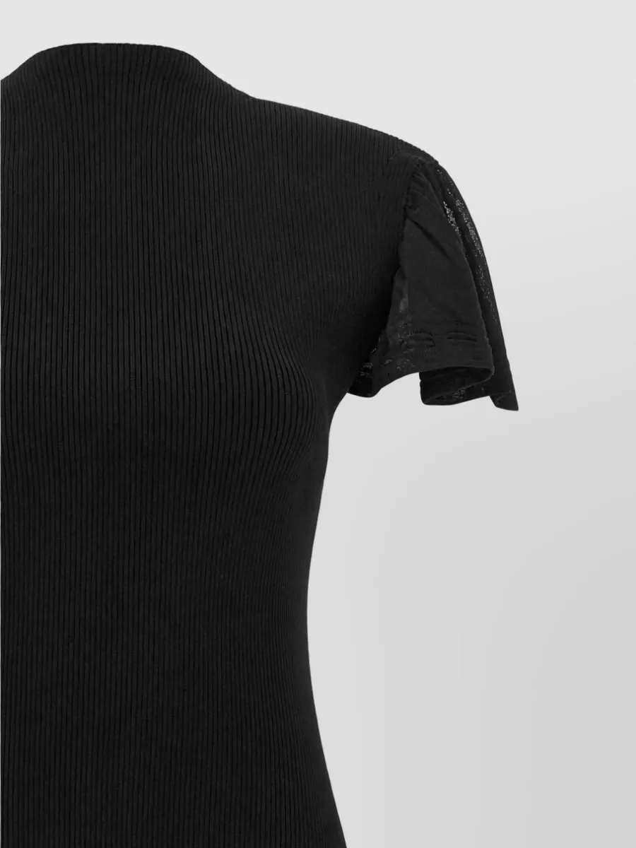 Lanvin silk ribbed high neck short sleeve asymmetric midi dress
