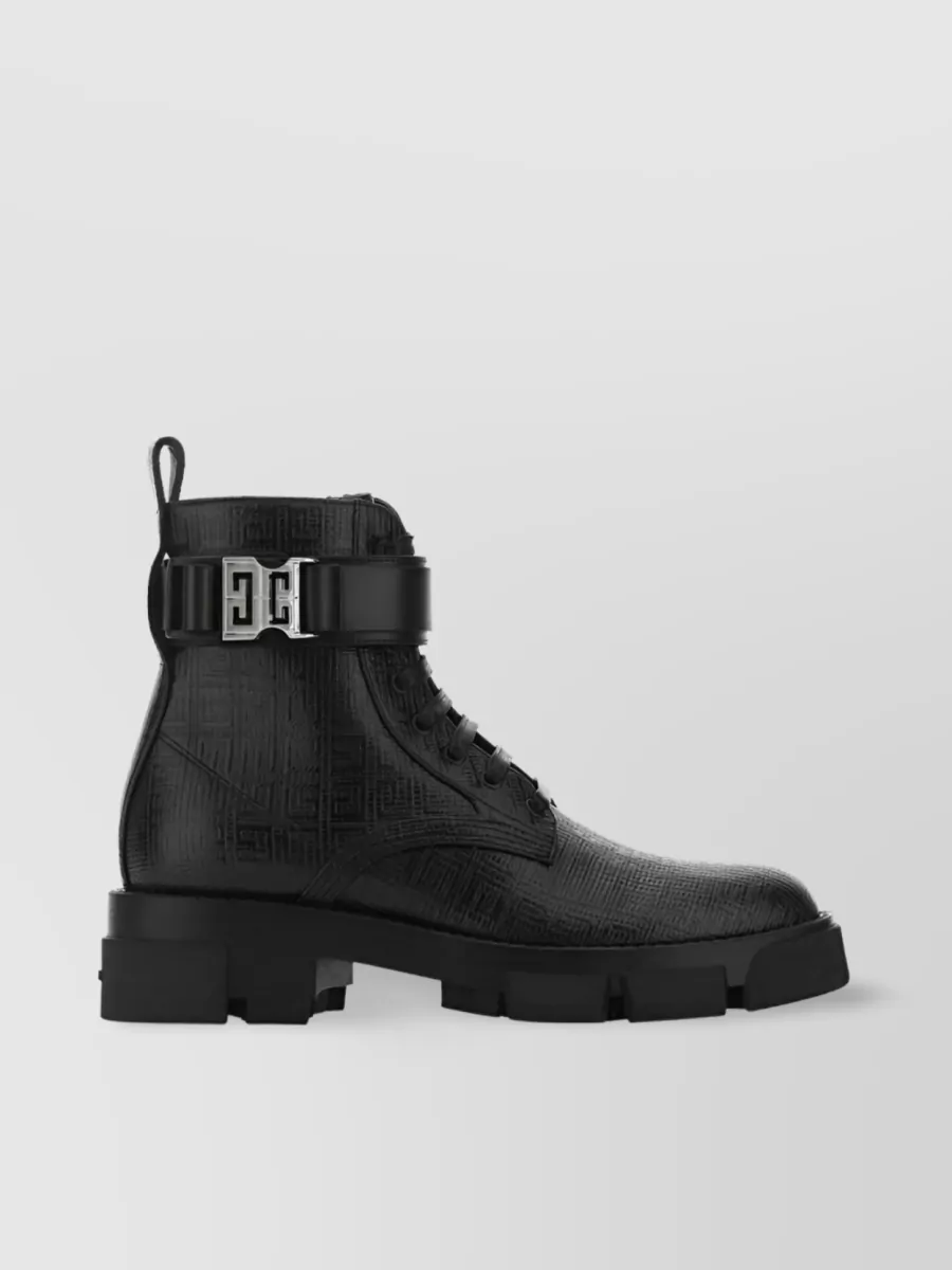 Shop Givenchy 4g-embossed Leather Ankle Boots In Black