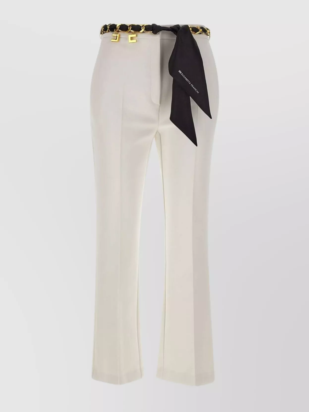 Shop Elisabetta Franchi Ankle Length High-waisted Trousers With Chain Belt