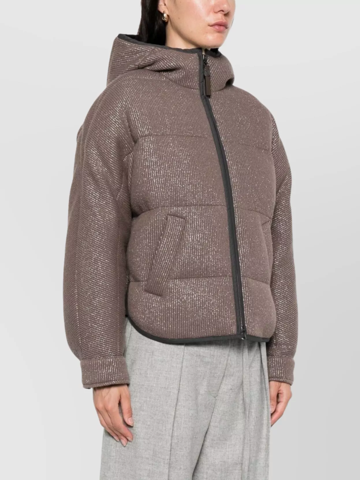 Brunello Cucinelli Long-sleeved Hooded Cotton Coat In Brown