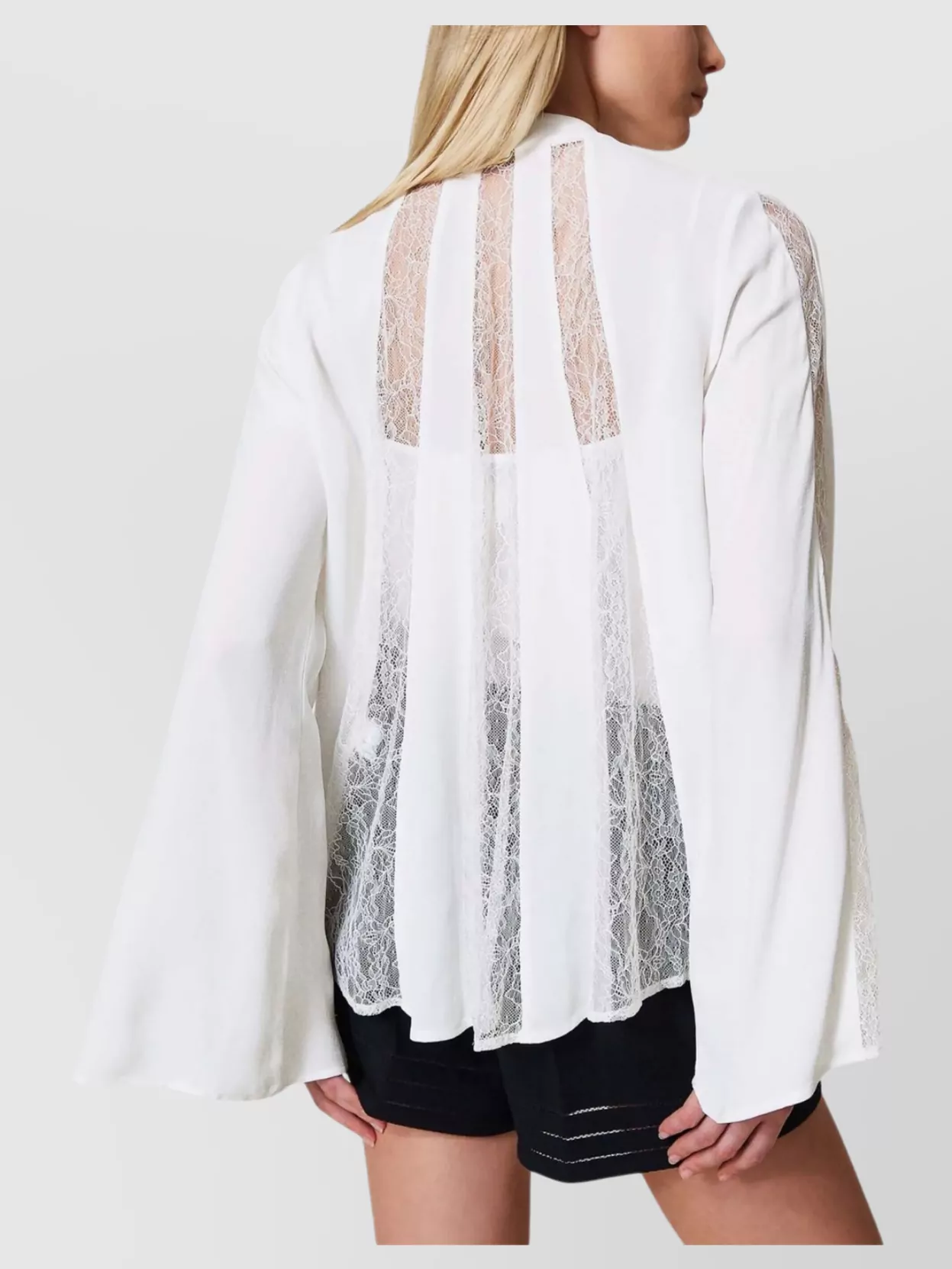 Twinset Sheer Blouse With Bow And Lace Panels In White