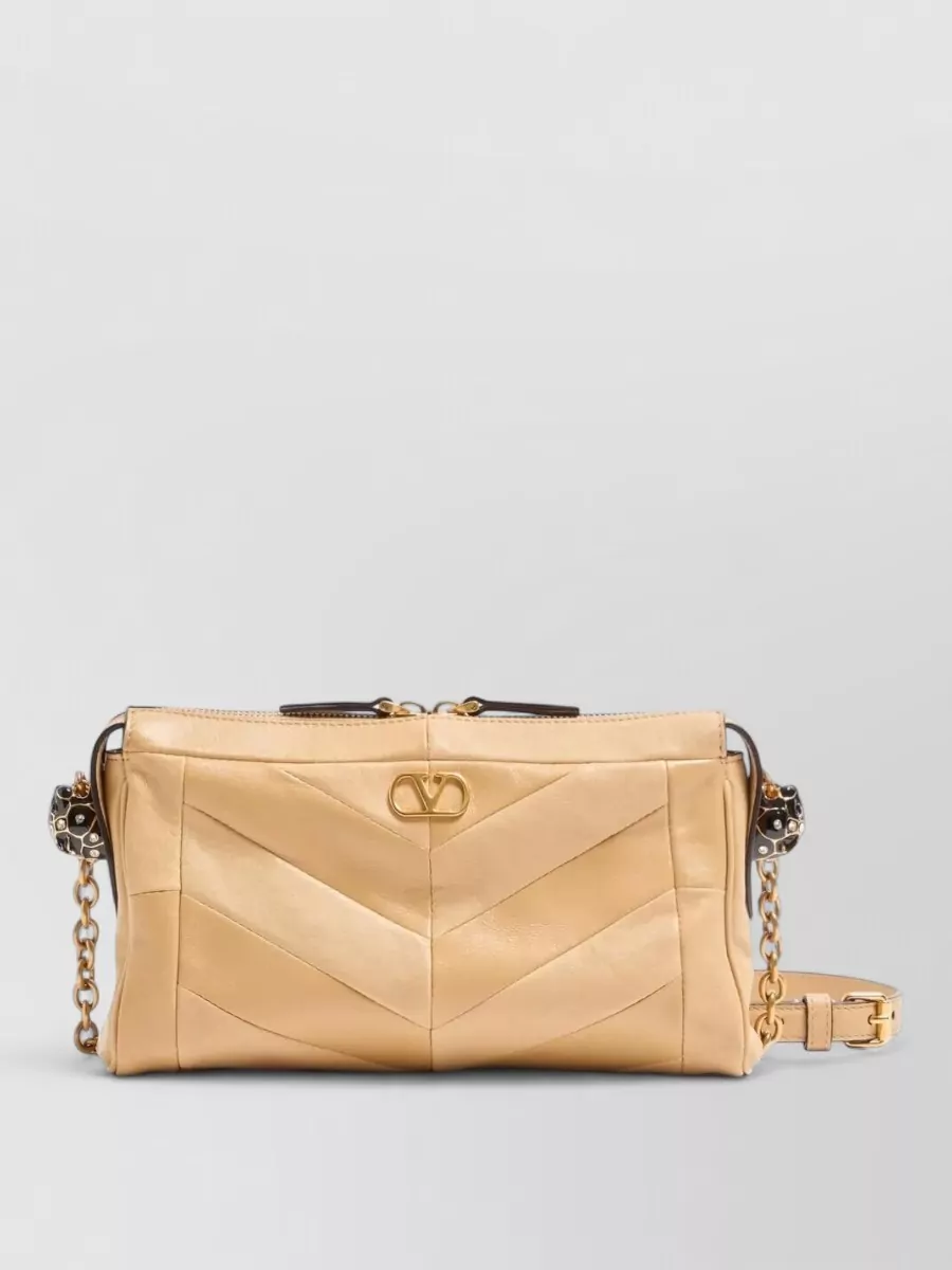 Valentino Garavani Panthea Small Leather Crystal-Embellished Chevron Shoulder Bag