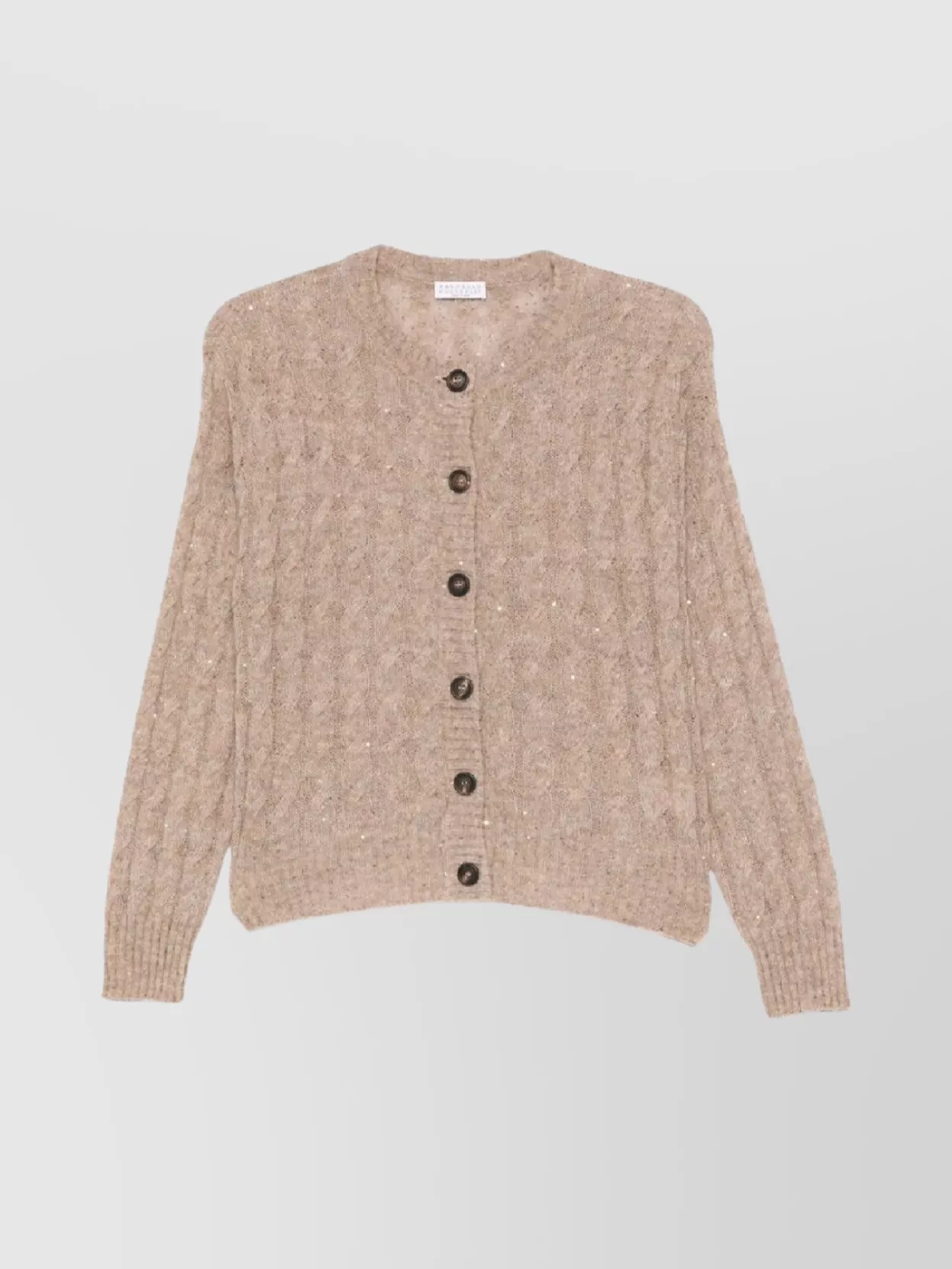 Brunello Cucinelli Sequin-embellished Cable-knit Cardigan In Brown