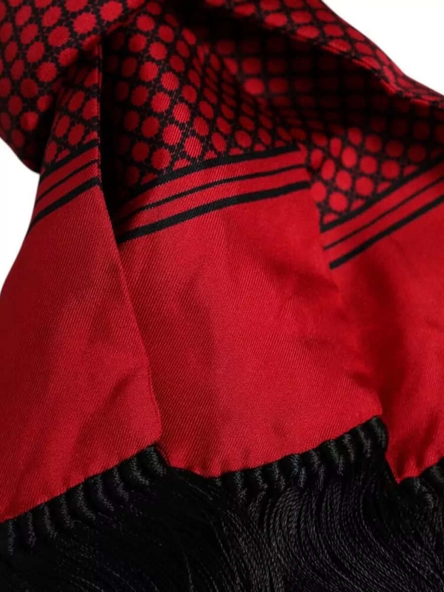 Dolce&Gabbana Silk Polka-Dot Fringed Scarf