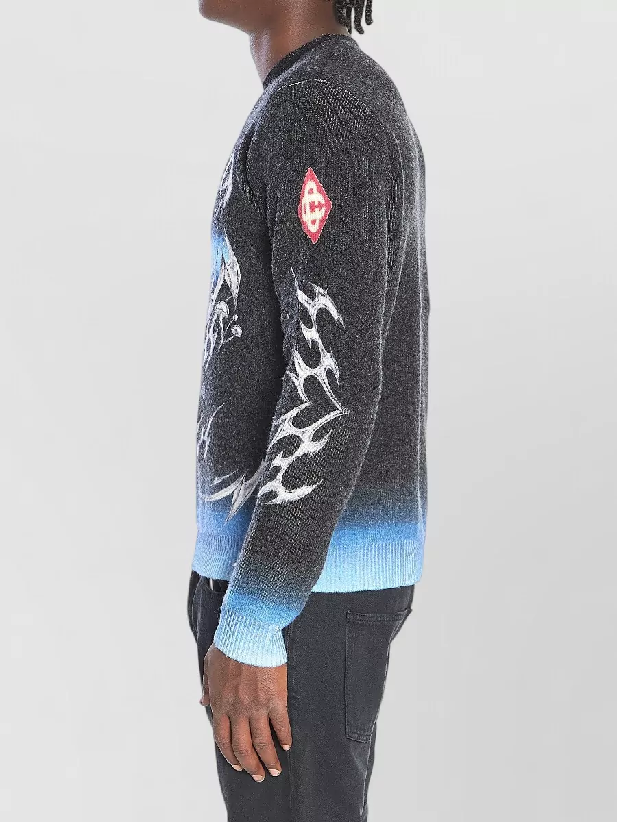 Casablanca Cashmere Wool Regular-Fit Blades-Print Crew-Neck Sweater
