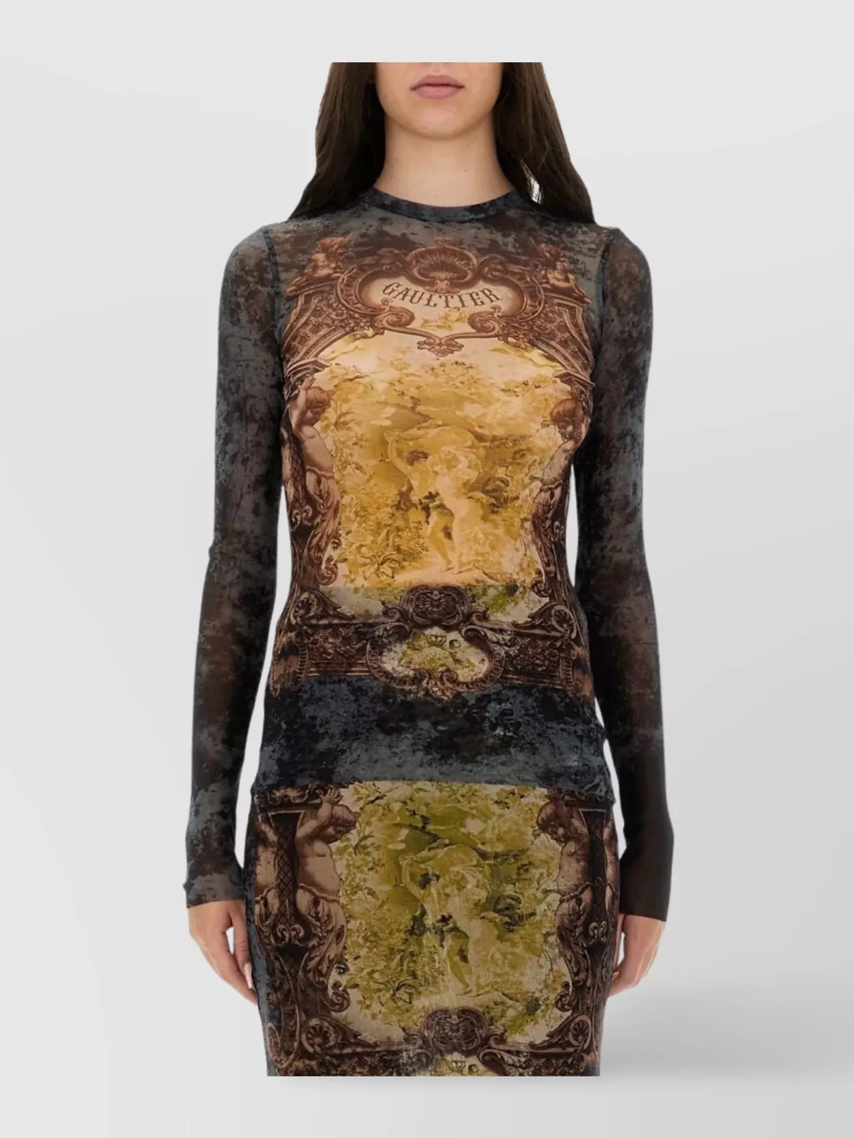 Jean Paul Gaultier Graphic Print Long Sleeve Fitted Top In Multi