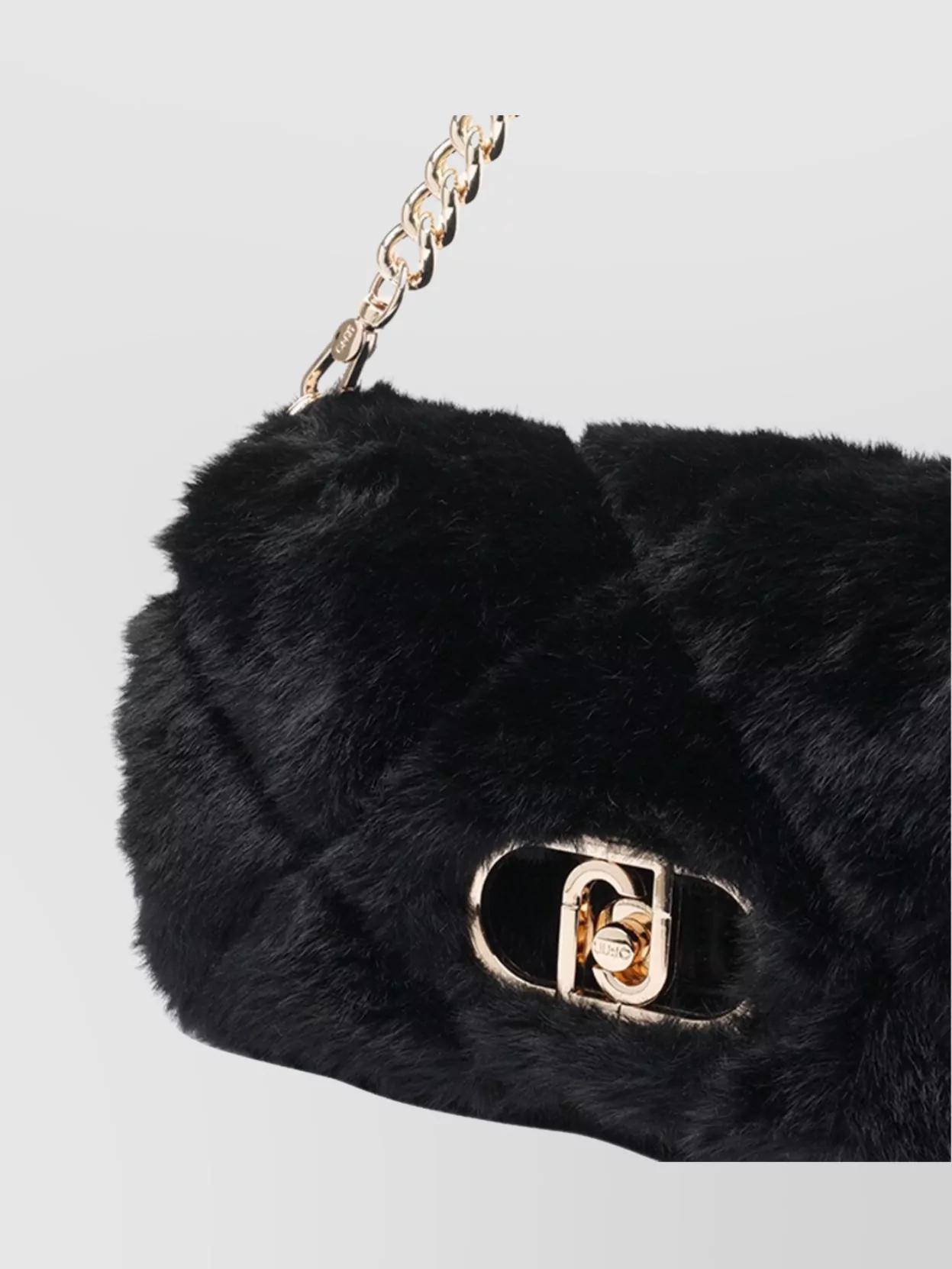 Liu •jo Fur Quilted Rectangular Chain Strap Bag In Black
