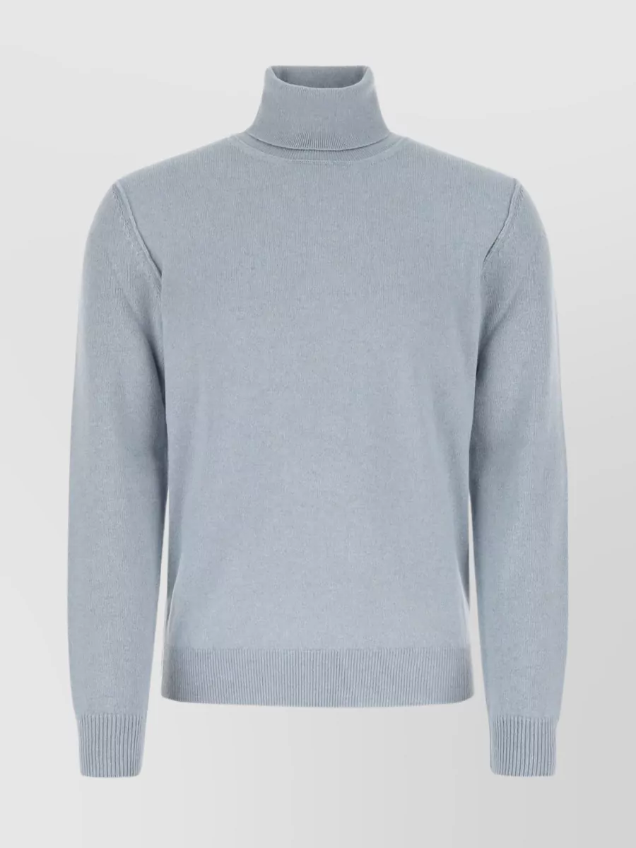 Shop Maison Margiela Cashmere Ribbed Turtleneck Sweater With Shoulder Seam Detail In Grey