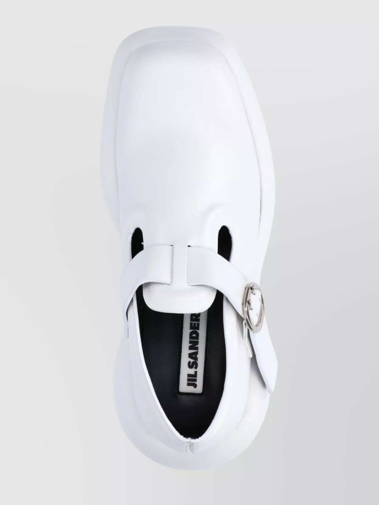 Shop Jil Sander Buckle Chunky Sole Round Toe Loafers In White