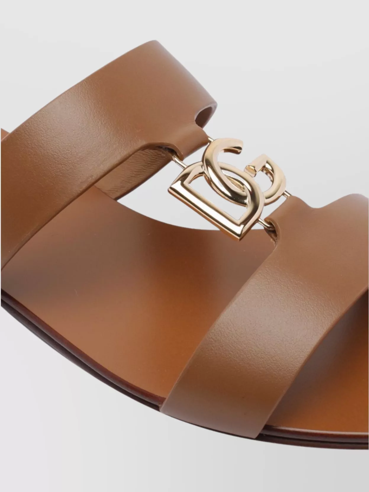 Dolce & Gabbana Round Toe Open Sandals With Golden Logo In Brown