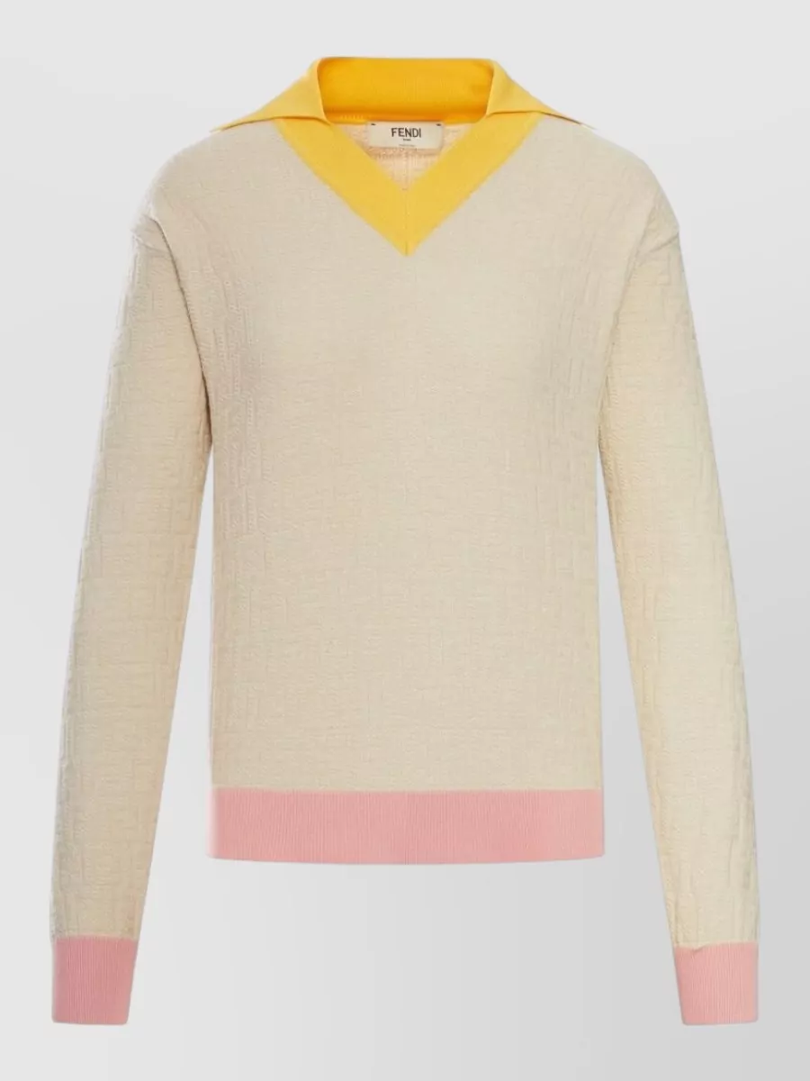 Fendi Silk blend ribbed v-neck long-sleeve sweater