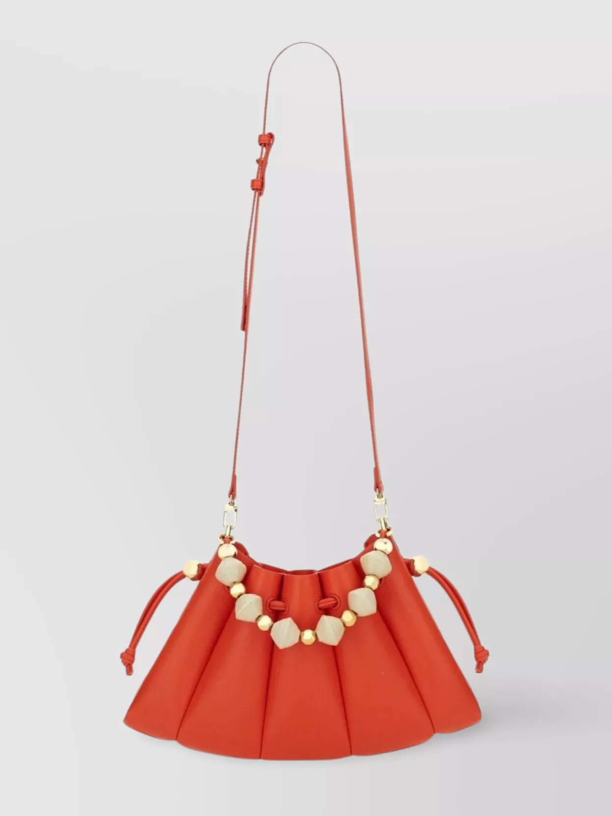 Themoiré Pleated Beaded Handle Shoulder Bag
