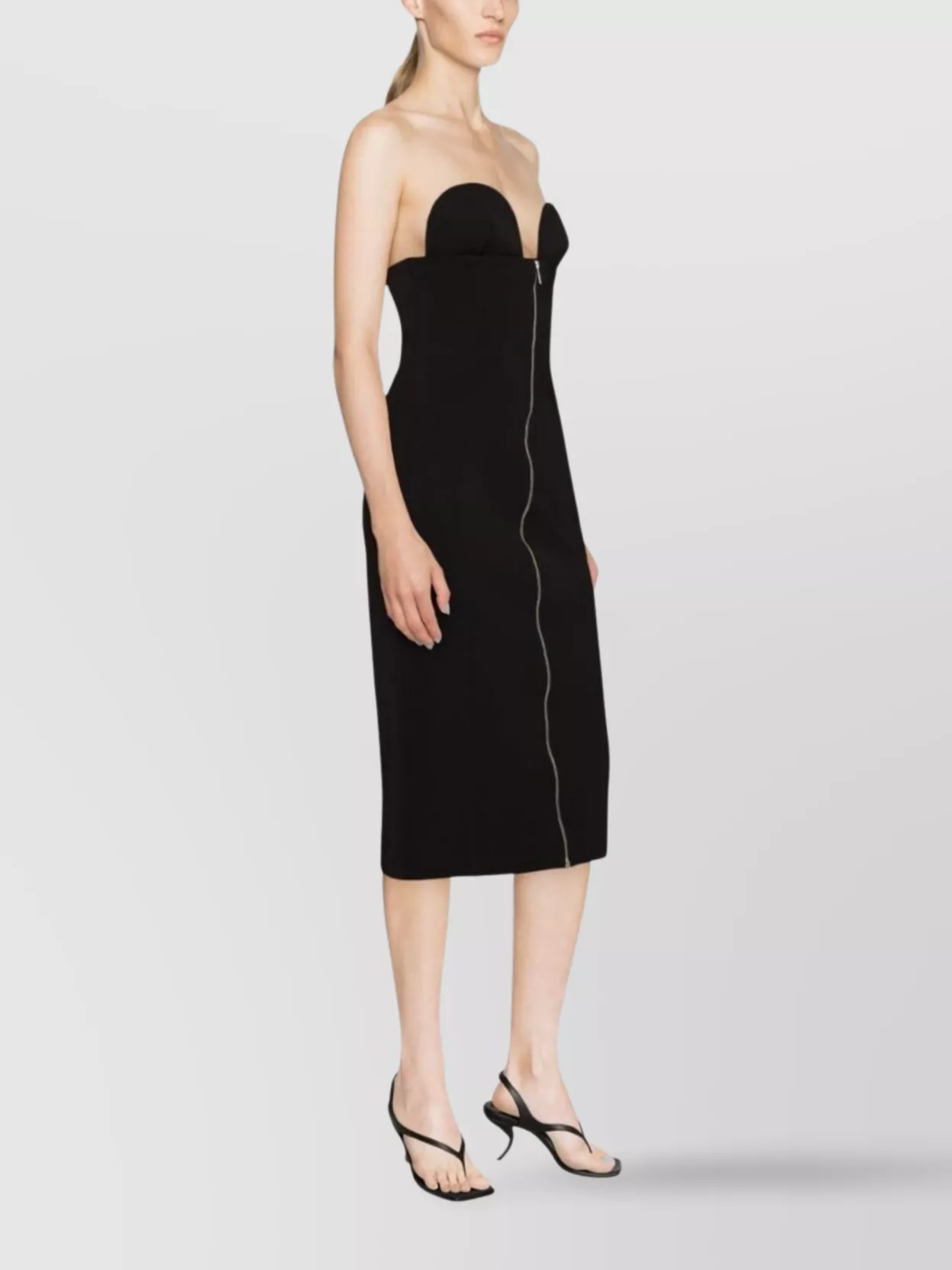 Off-White Strapless Fitted Midi Dress With Seam Design