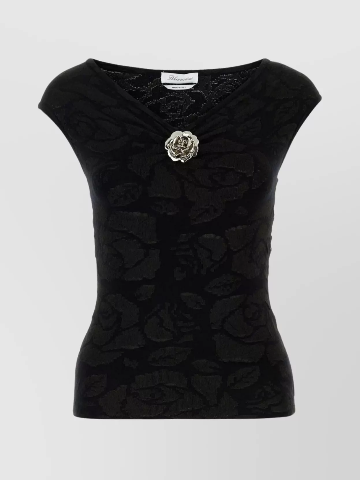 Shop Blumarine Polyester Blend V-neck Top With Floral Pin And Embroidery