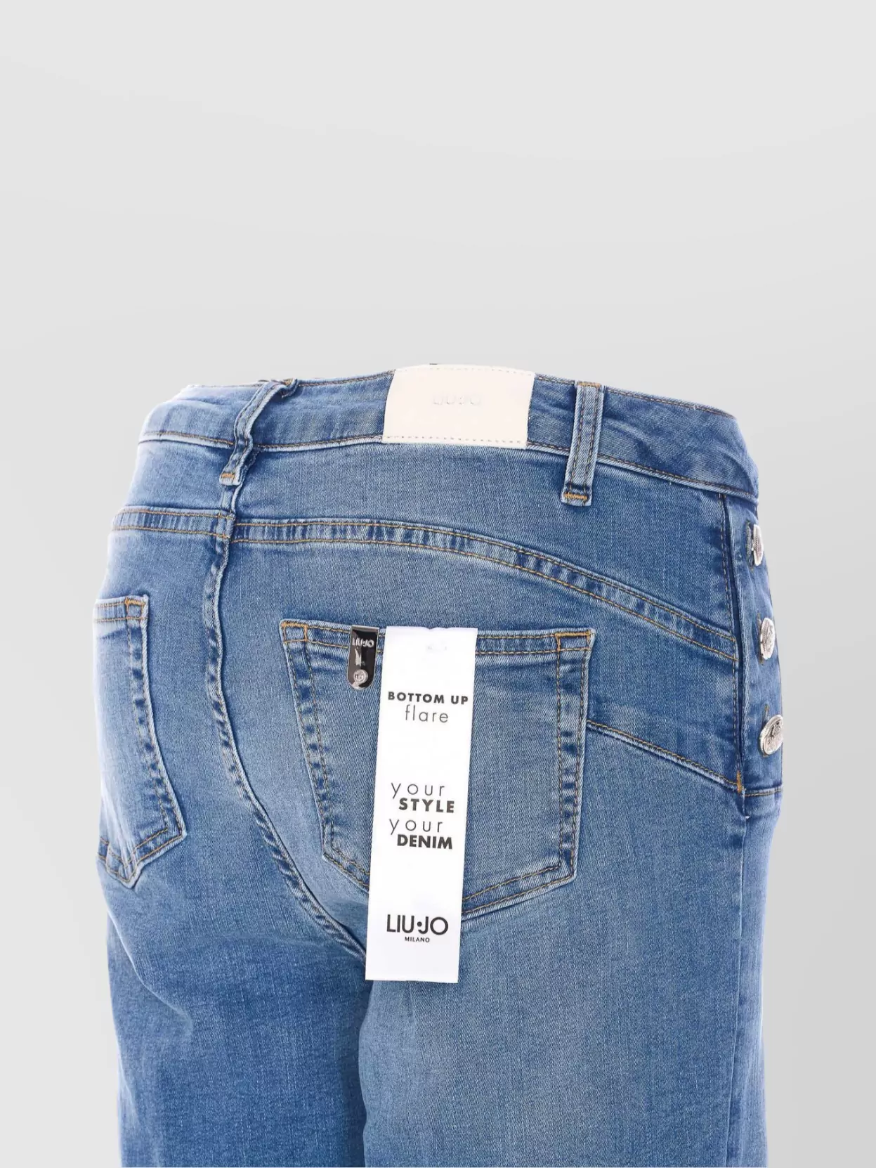 Shop Liu •jo Flared Denim Jeans Button Detail